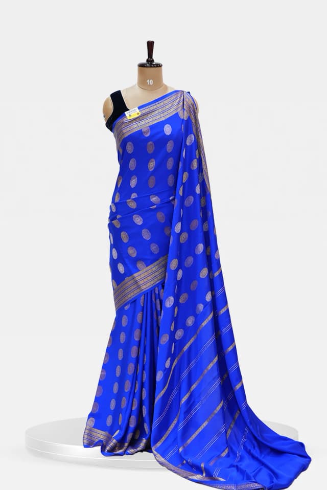 Pure Mysore Silk with Golden and Silver Bhutta Royal Blue QS251227
