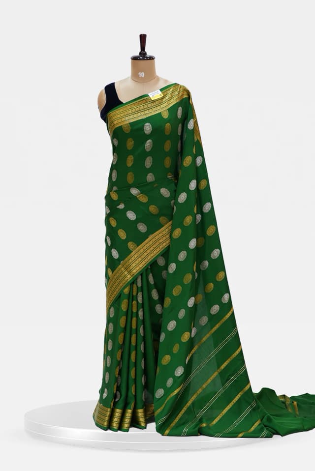 Pure Mysore Silk with Golden and Silver Bhutta Green QS251228