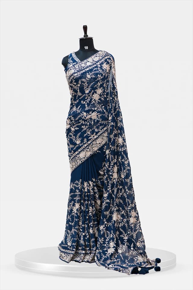 Partywear Banarasi Saree Navy Blue with blouse - QS246332