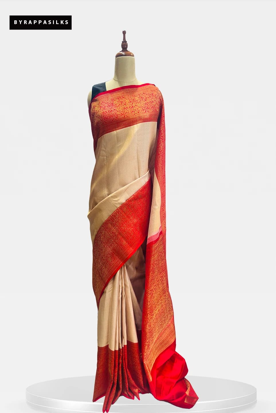 Pure Kanjeevaram Saree Beige & Red QS256493