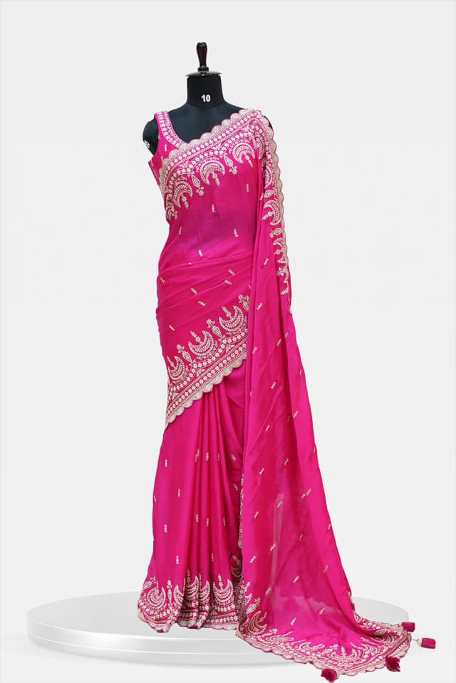 Partywear Banarasi Saree Vibrant fuchsia pink base with blouse - QS214944