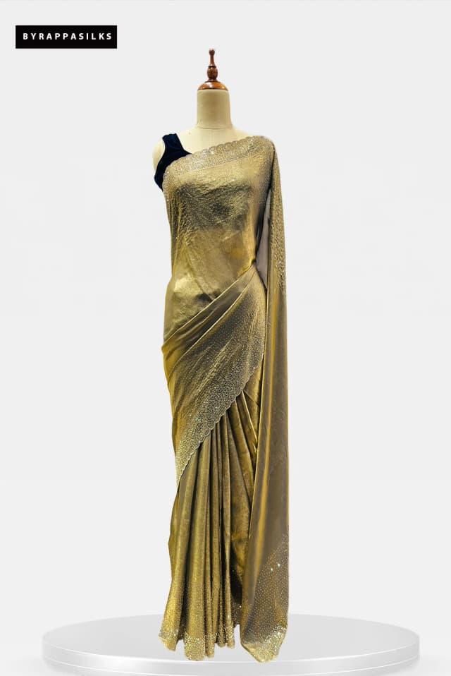 Party Wear saree Stone Border Metalic Gold QS287801