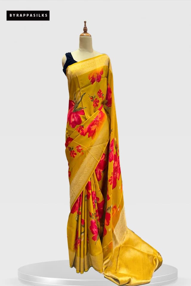 Printed Saree with Zari Pallu Mustard QS289822