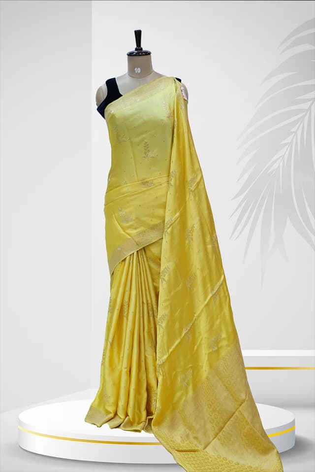 Silk Saree Yellow With Subtle Zari Work And Floral Motifs QS236745