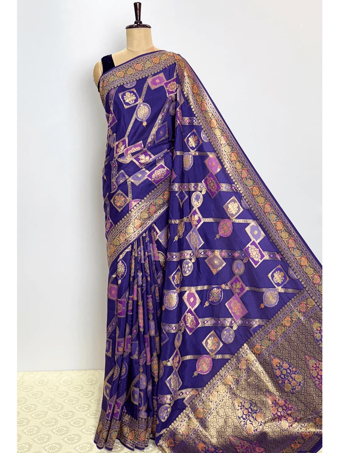 Pashmina Printed Banarasi Crape saree - Dark Blue Colour - QS218579