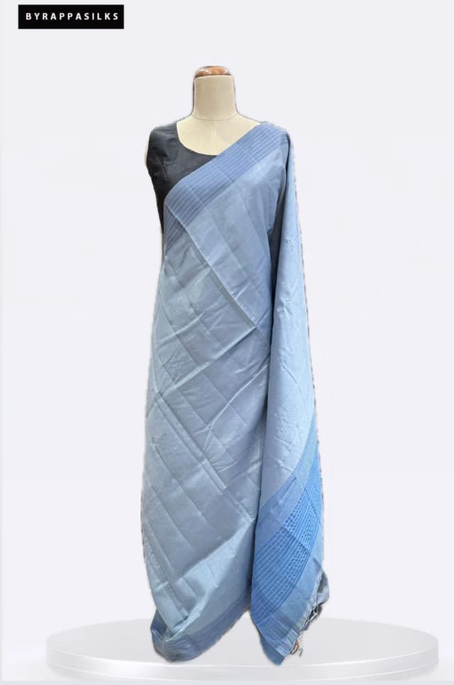 Semi Tussar Saree Grey-Blue QS273703
