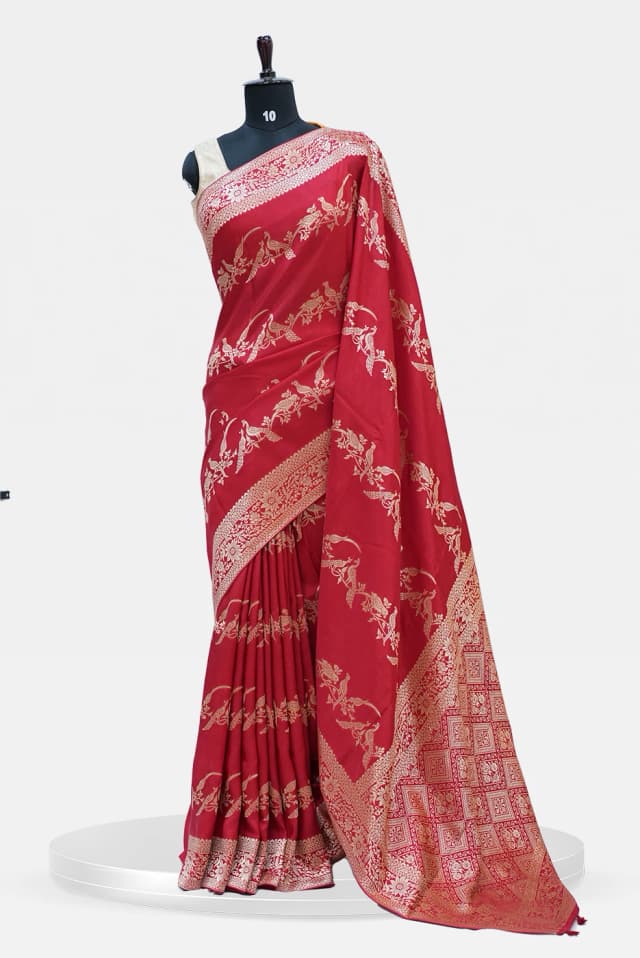 Dola Peacock Motif Red Silk Saree QS248088