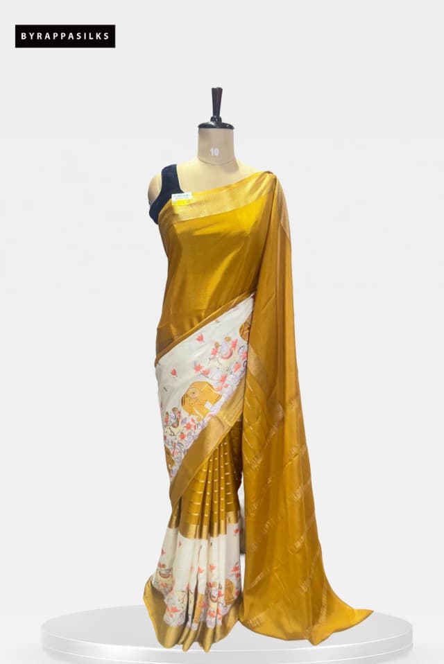 Pure Mysore Silk Saree Yellow & Off-White QS284400