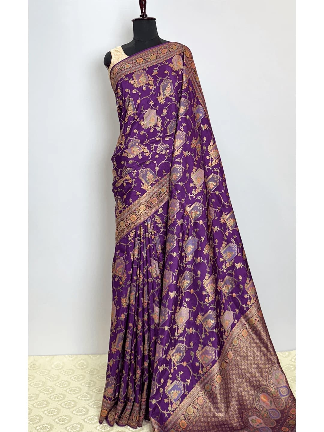 Pashmina Printed Banarasi Crape saree - Purple Colour - QS218584