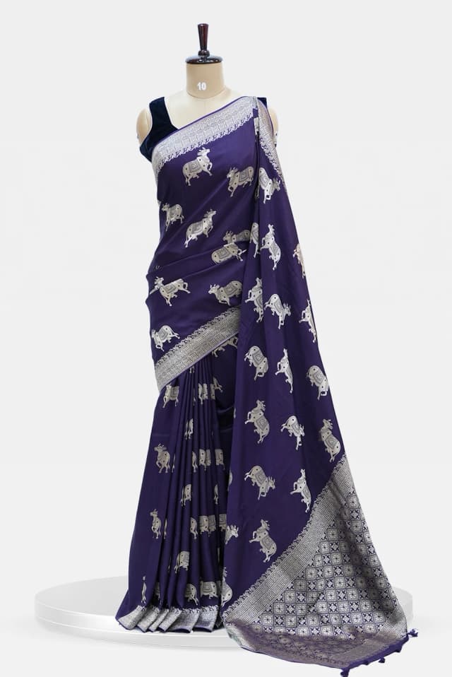 Dola Pichwai Cow Purple Silk Saree QS248150