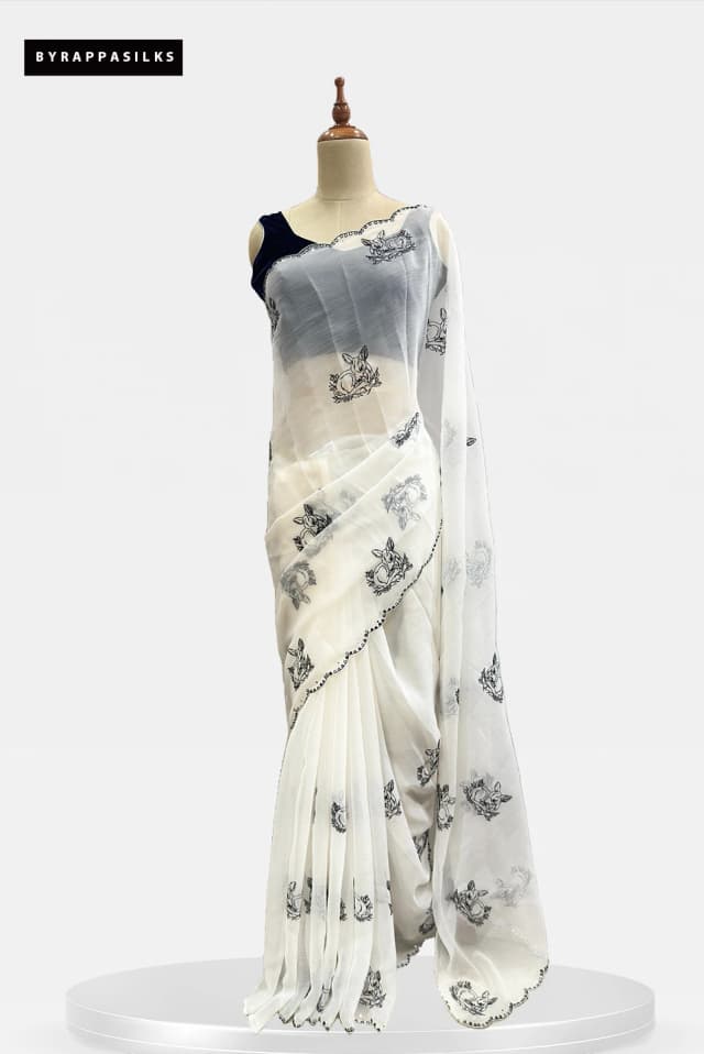 Organza White Saree QS288754