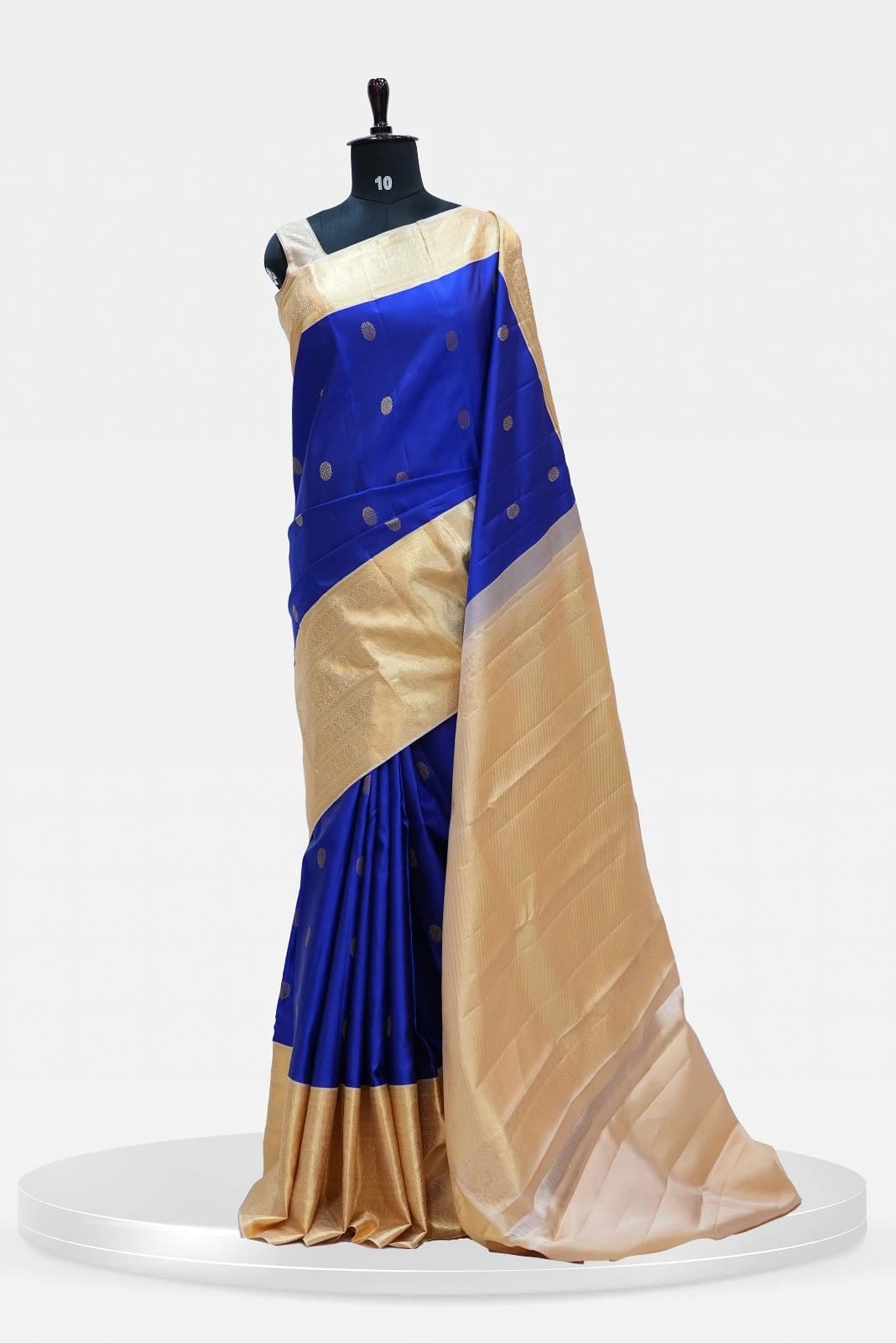 Kanchee Royal Blue & Gold Traditional 1 Gram Gold Silk Saree with Zari Border and Butta Work QS241511