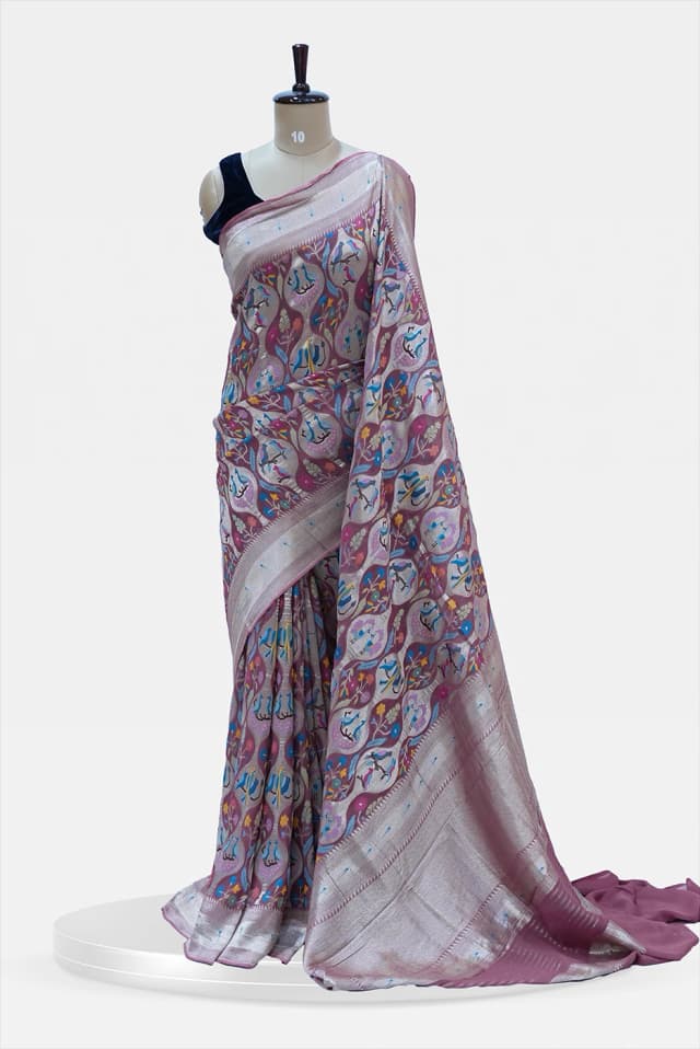 Georgette Meenakari Pink withTraditional Motifs QS248744
