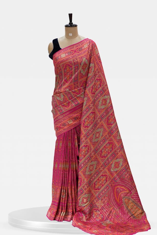 Munga Rani Pink Banarasi Silk Saree with Intricate Prints QS240202