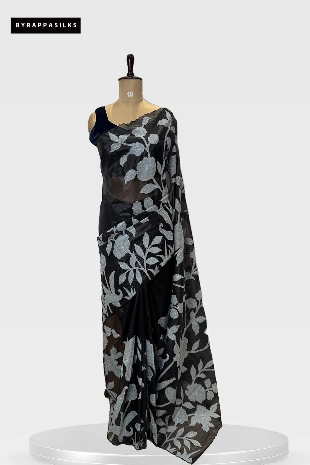 Semi Organza Saree - Black Colour QS225313