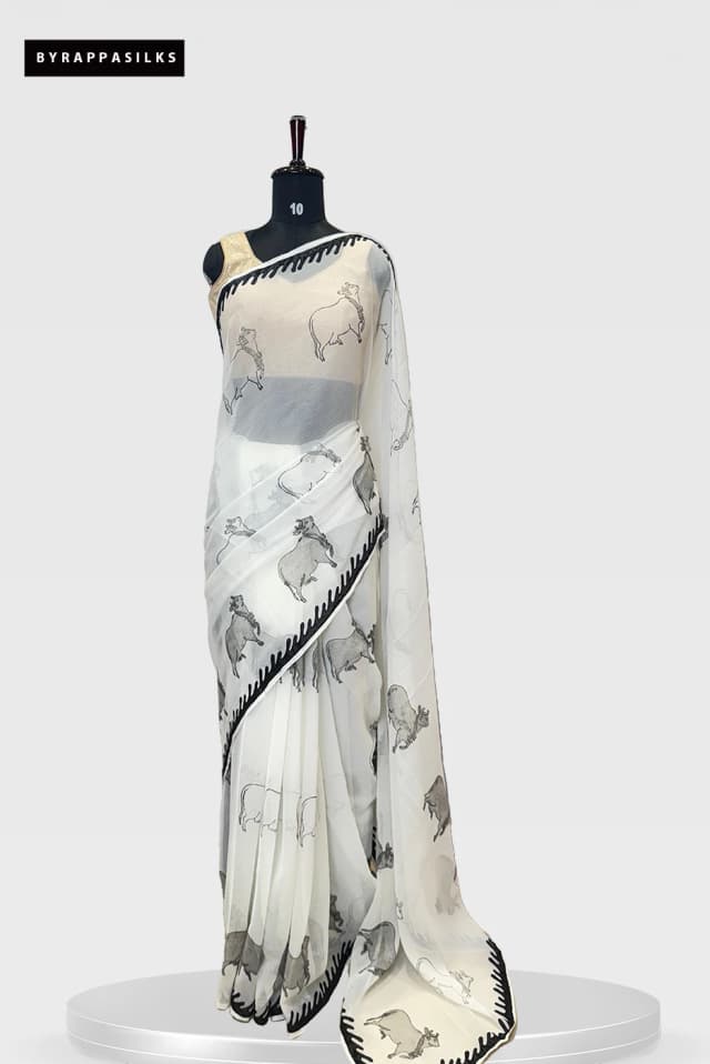 Organza Saree White - Colour QS279573