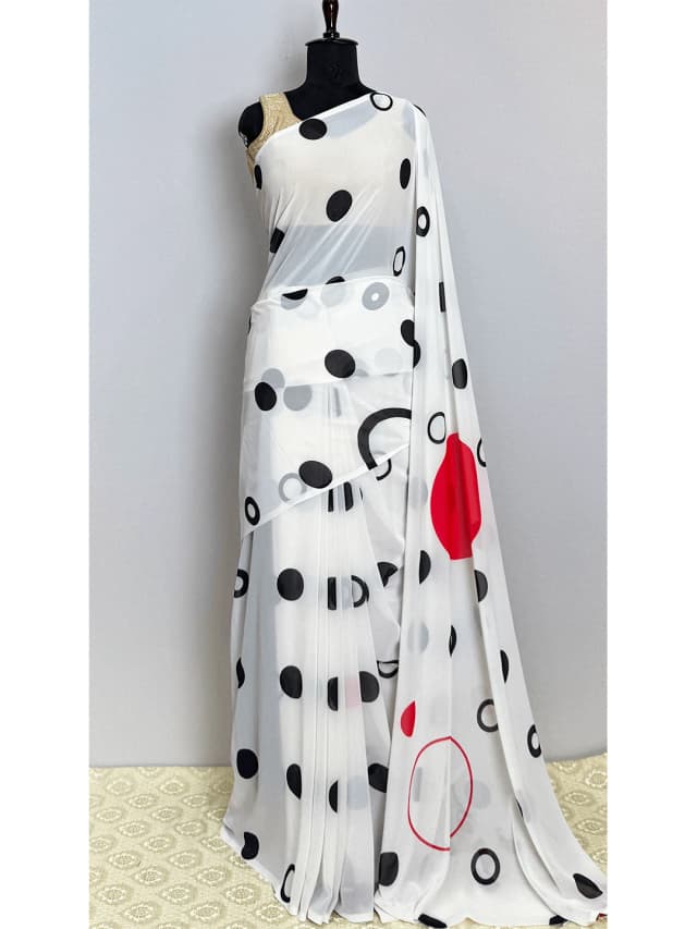 Satin Printed (Aditya Birla Fabric) - White Colour - QS213561