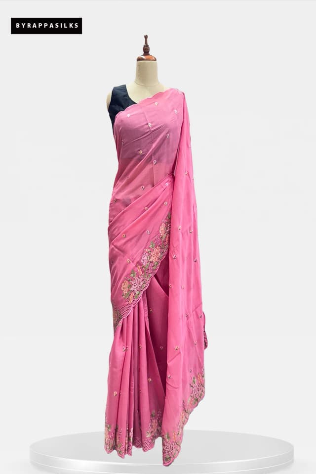 Fancy saree Floral Cutwork Embroidery Pink Colour QS287831