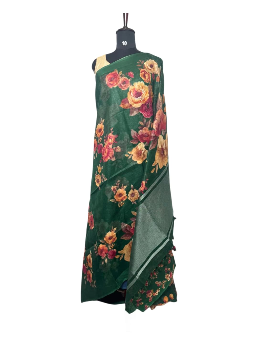 Pure Linen Green Floral Print Saree QS271810