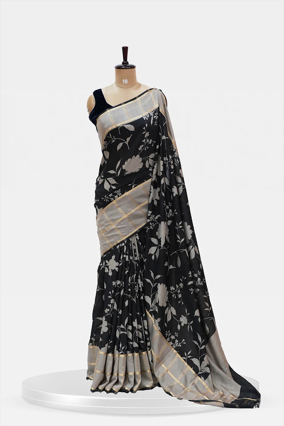 Chanderi Semi Silk saree Black with cream - QS251880