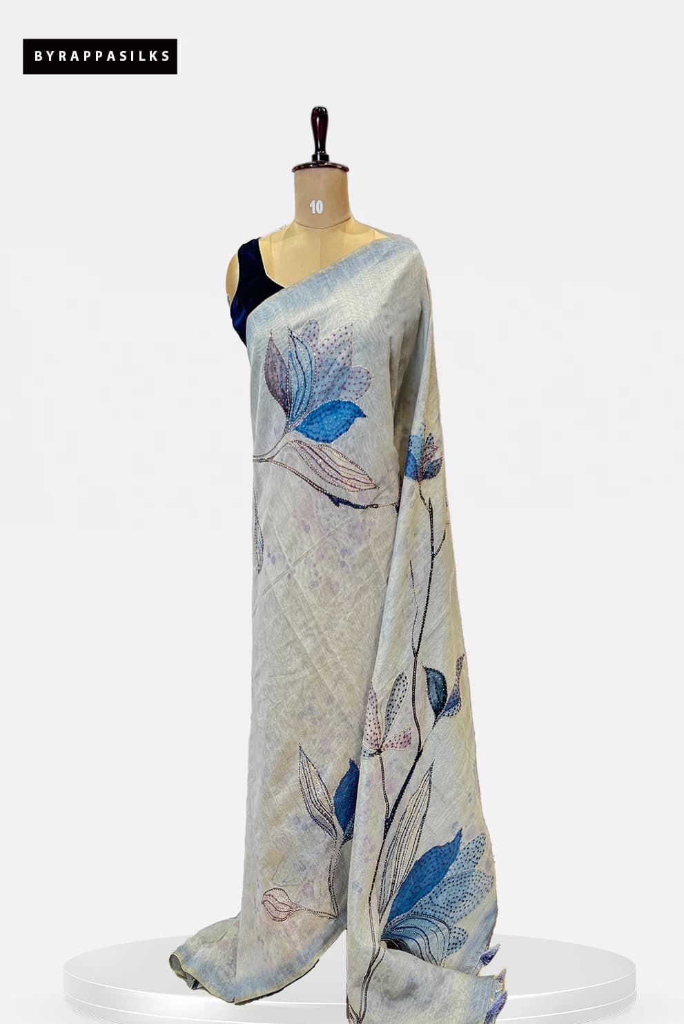 Linen Saree With knot Work Light Blue QS267093