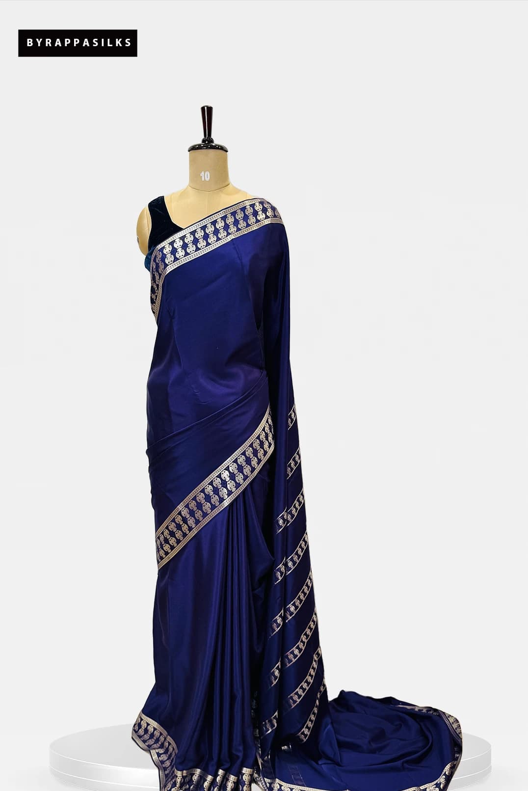 Pure Mysore Silk Blue Saree With Silver Zari Border QS273798