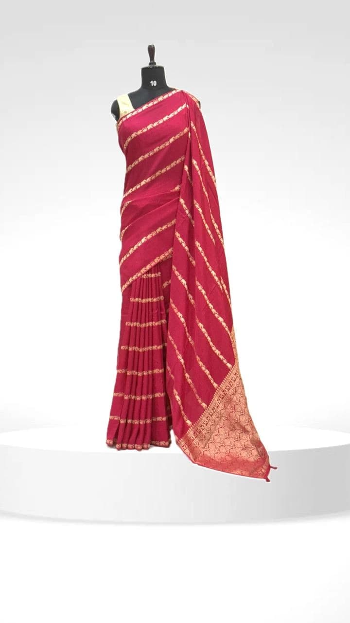 Dola Elephant Print Stripes Pink Saree QS250261