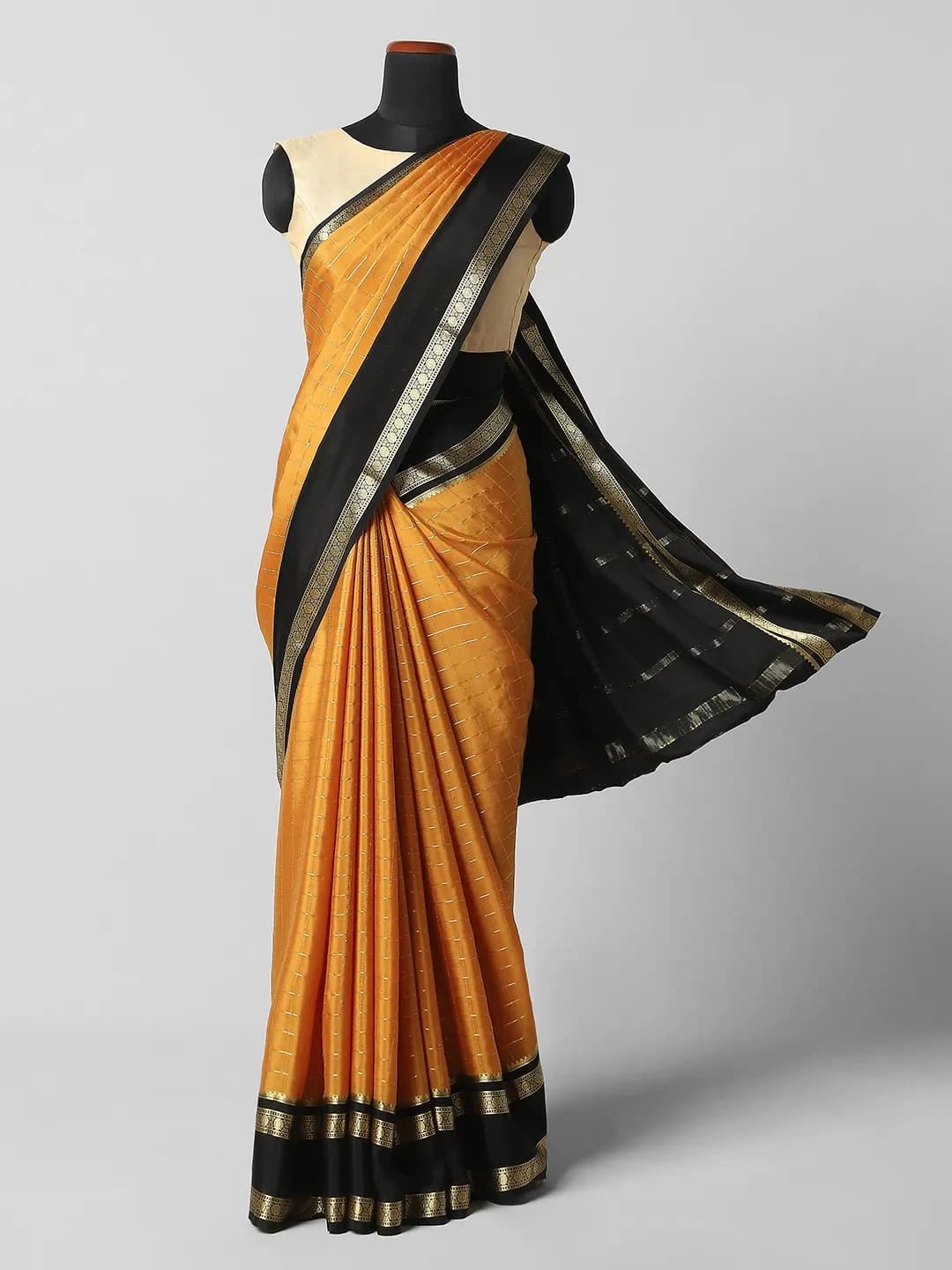 Pure Mysore Silk - Orange With Black QA255096