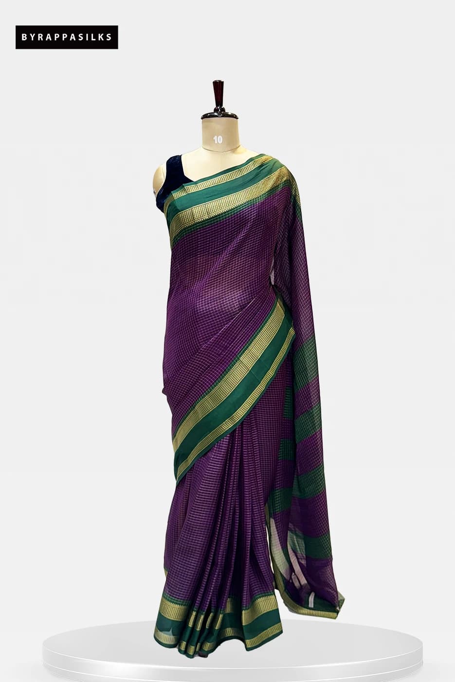 Chiffon Saree Purple Checked Saree with Green Border QS272946