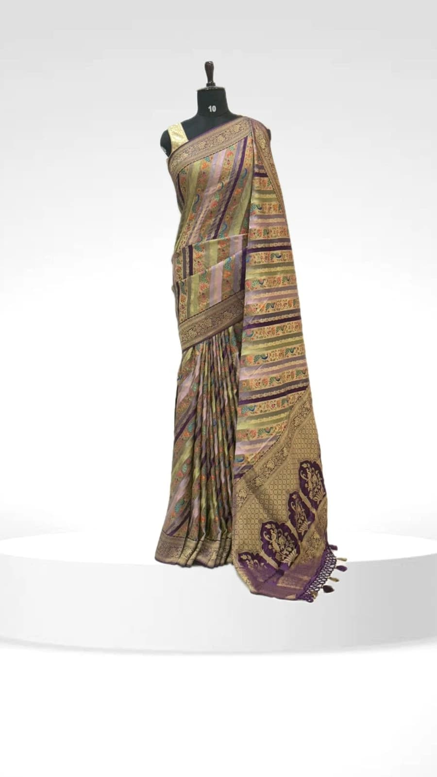 Rangkat Banarasi Saree Multicolor Peacock with Purple Zari Border QS239074