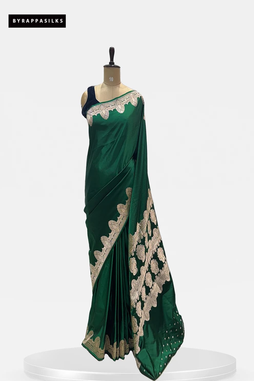 Satin Banarasi Saree Bottle Green With Zari Border QS279486