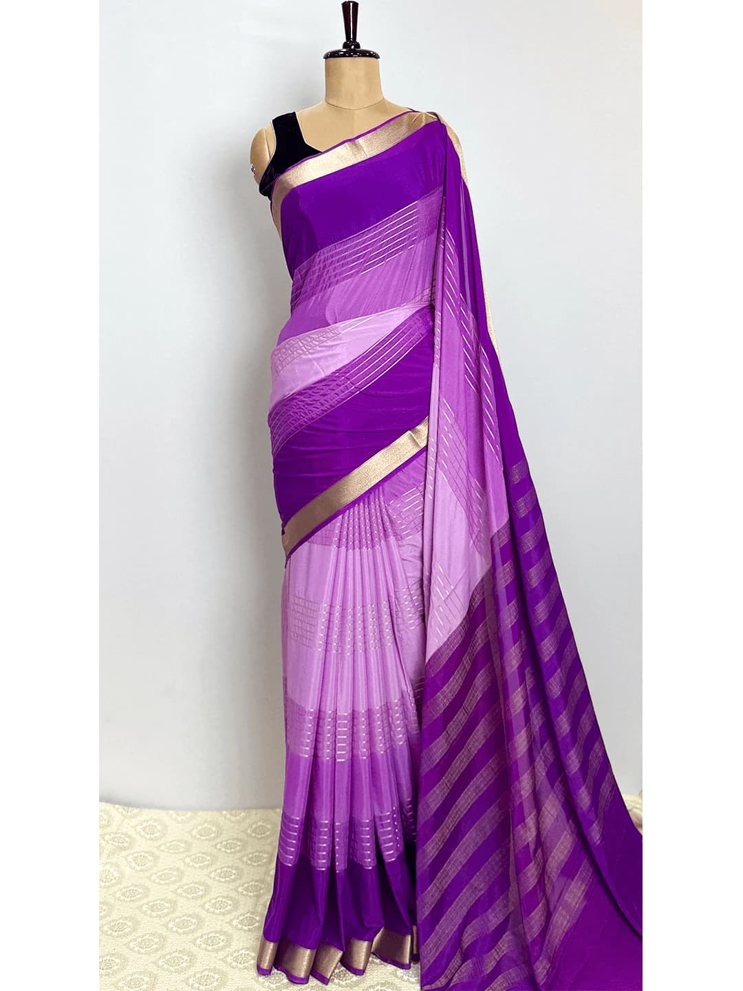 Crape Saree - Blue with Dark Blue Colour - QS218347