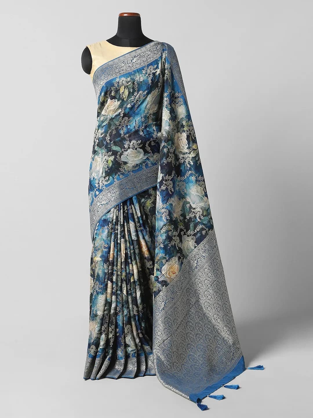 Satin Printed Sarees - Blue Colour QA255500