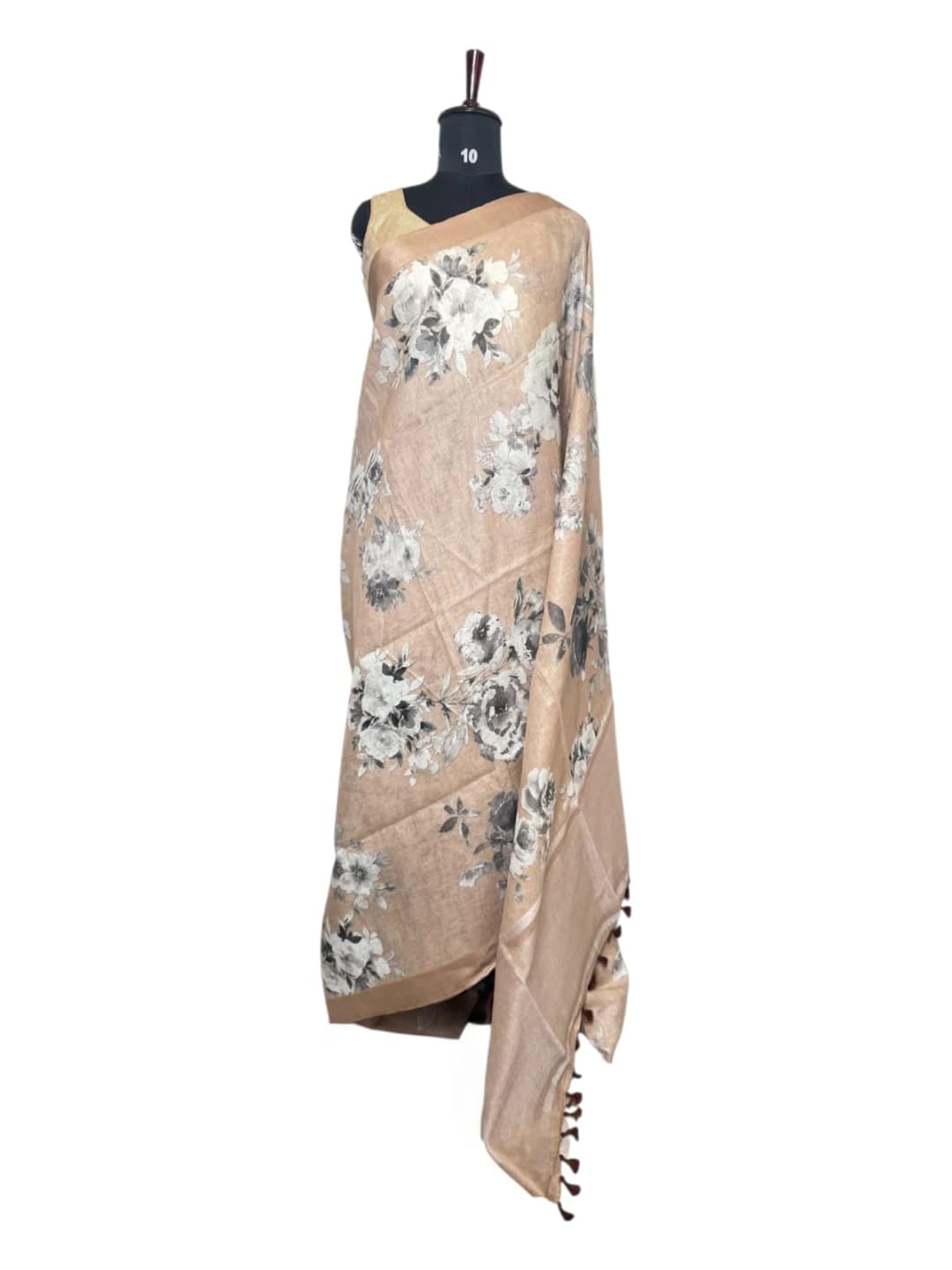 Pure Linen Beige Floral Print Saree QS271799