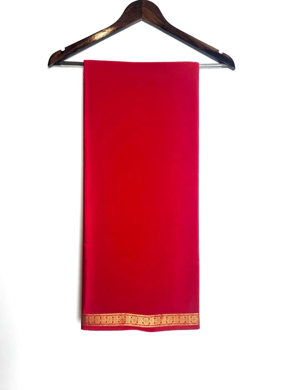 Dark Red Pure Mysore Silk Saree with Golden Zari Border QS255713