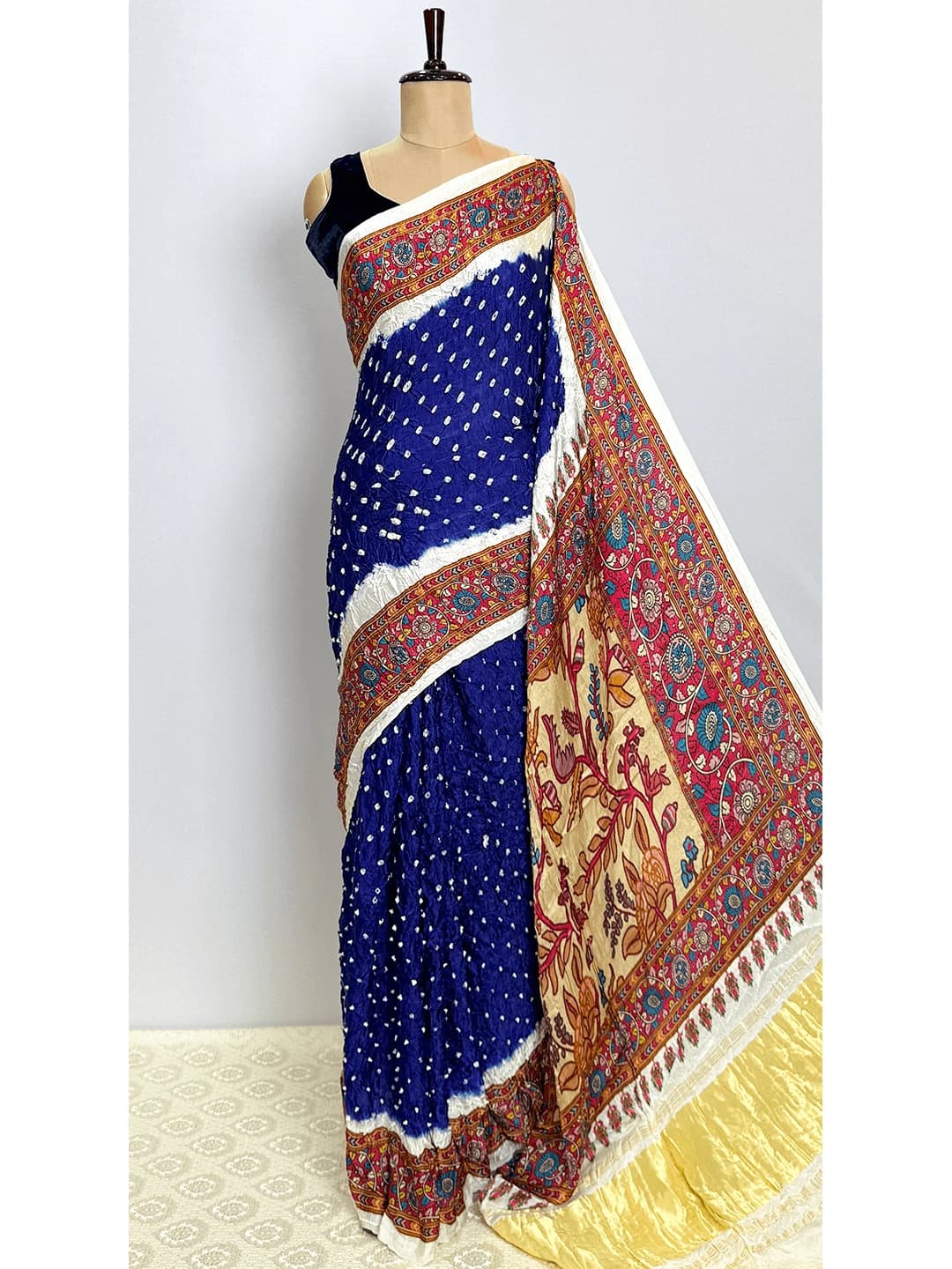 Crush Bandhani Saree - Dark Blue Colour - QS219996