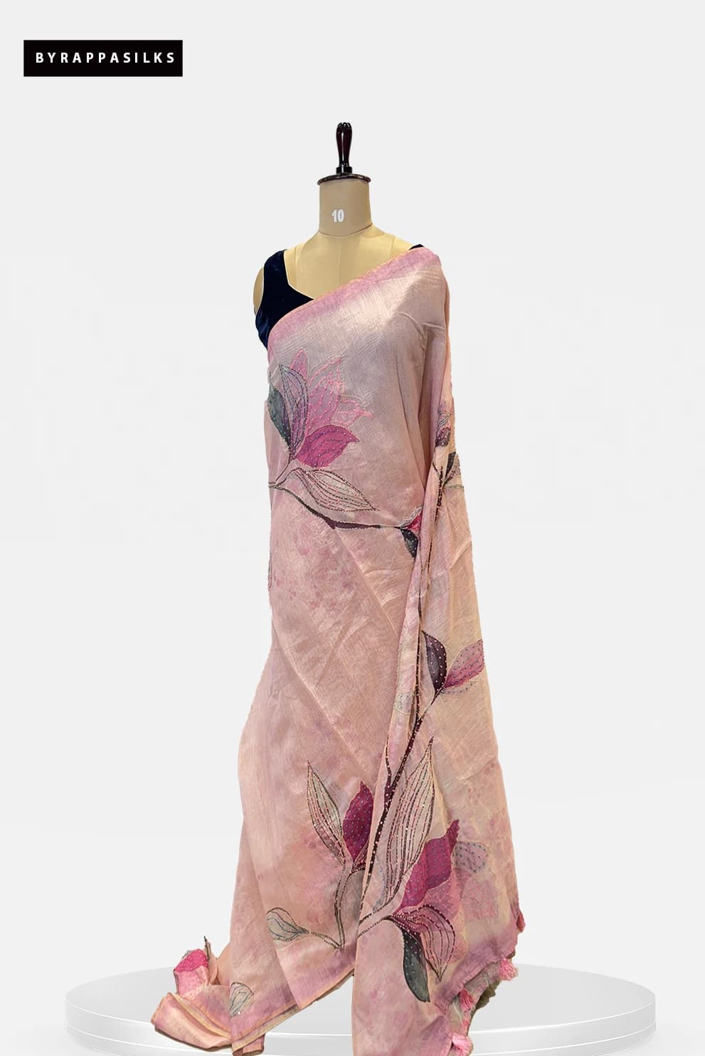 Linen Saree With knot Work Pink QS267185
