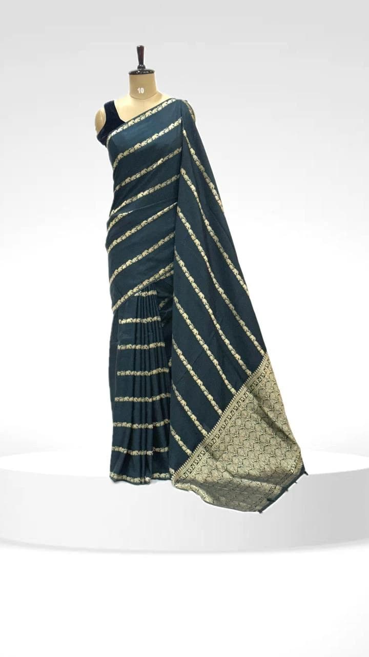 Dola Elephant Print Stripe Green Saree QS250270