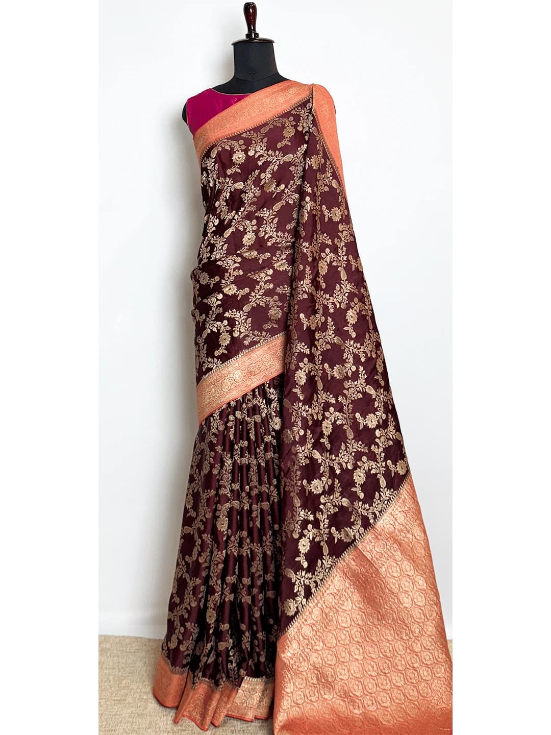Banarasi Saree -Brown Colour With Rust Border Colour - QS212517