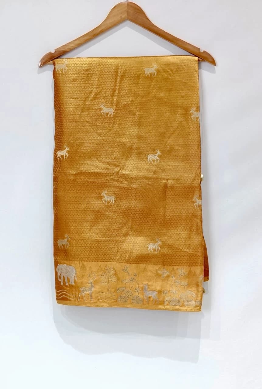Satin Banarasi Navaratri Silk Saree with Deer Motifs QS253191