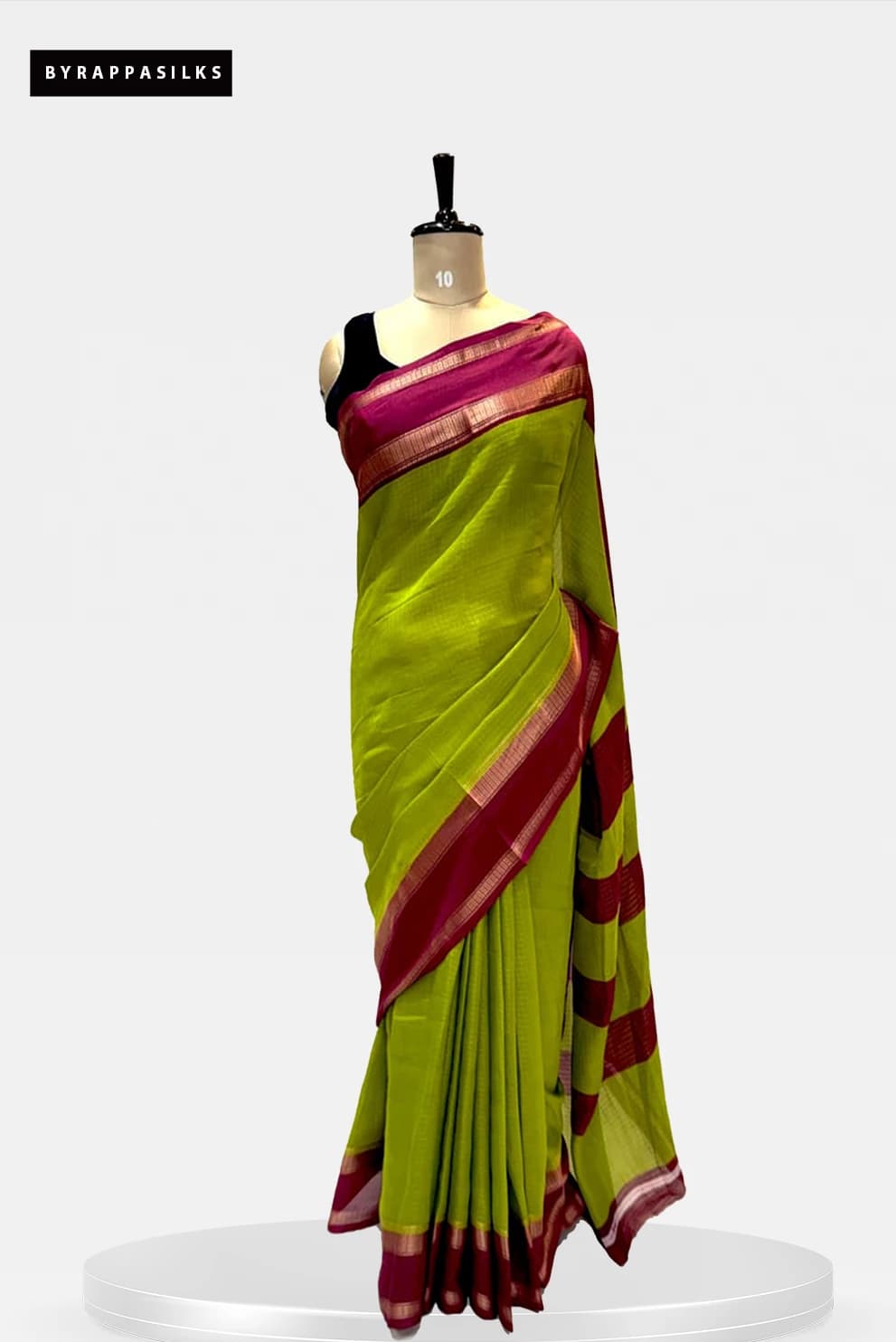 Chiffon Saree Lime Green Checked Saree with Pink Border QS272946