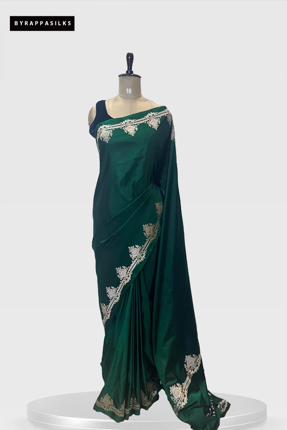 Satin Banarasi Saree Bottle Green With Zari Border QS279525