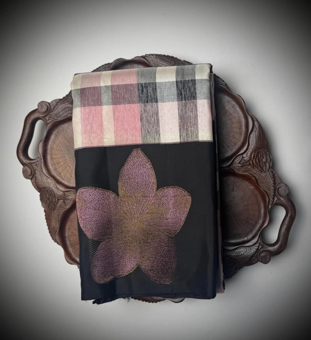 Pure Handloom Kanjeevaram Modern Check & Floral Silks Sarees - QS257580