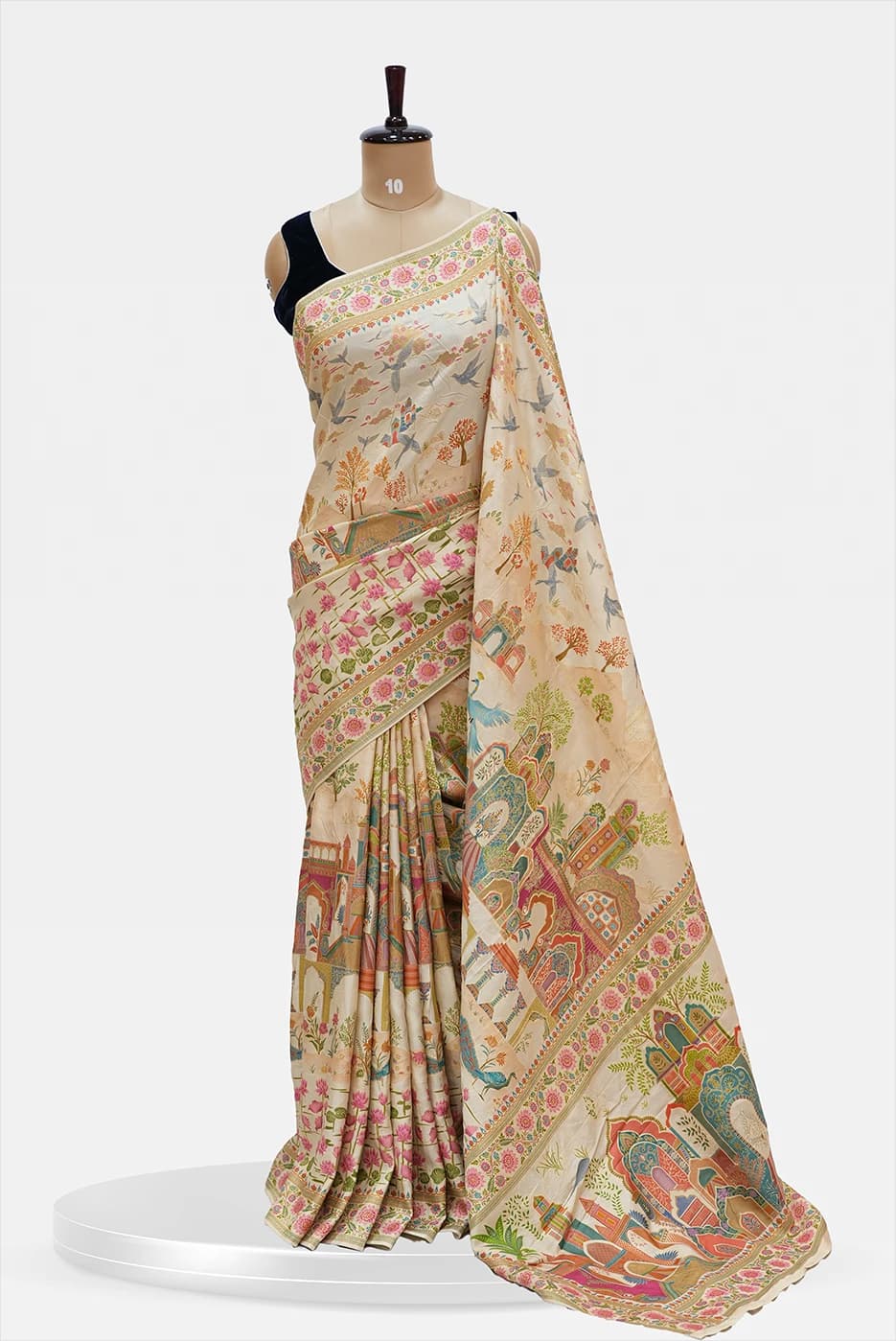 Kalamkari saree Beige/cream base with multi-colour motifs.- QS252423